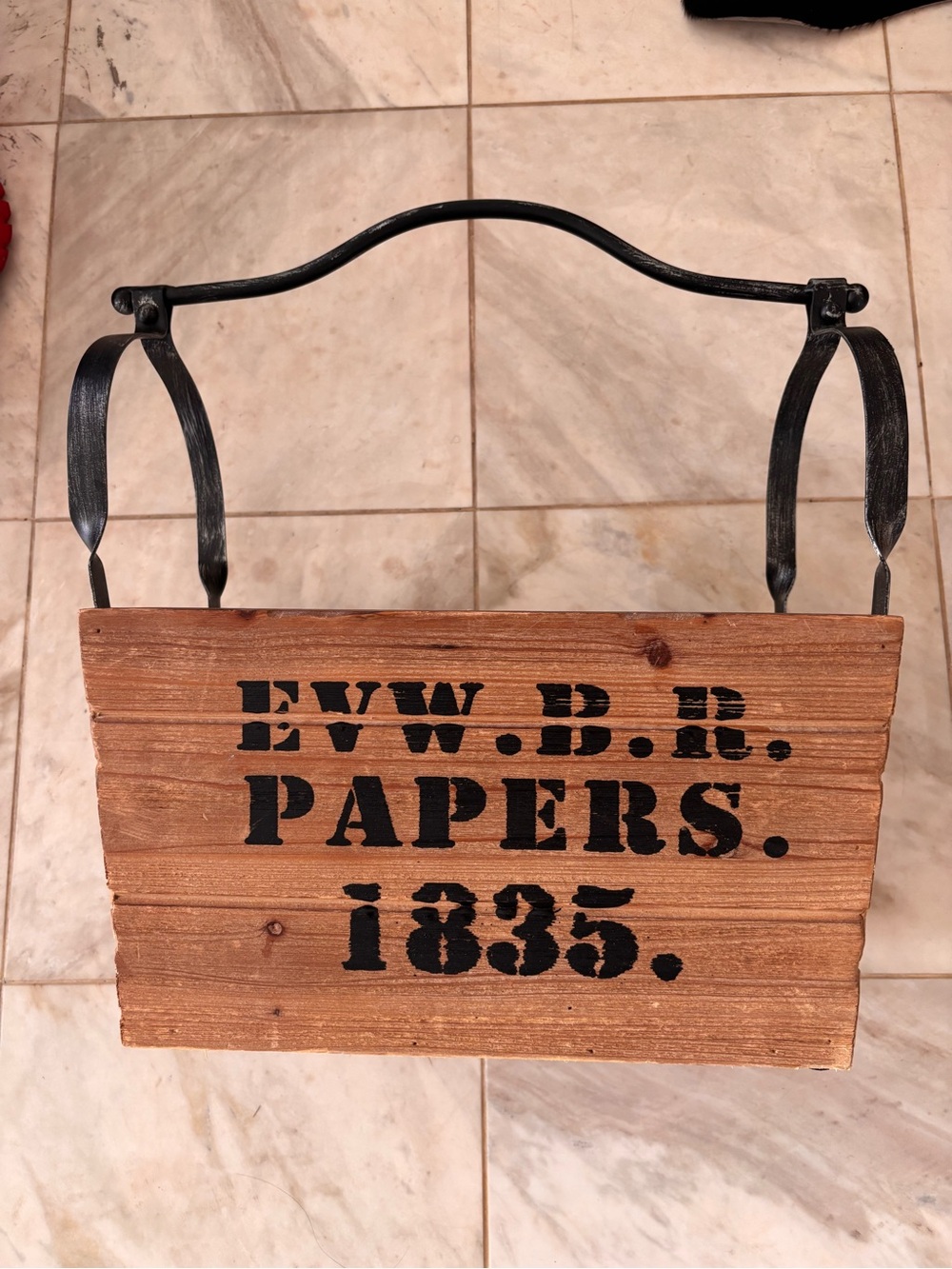 Rustic Wood 'PAPERS. 1835.' Wall Sign with Black Iron Hanger